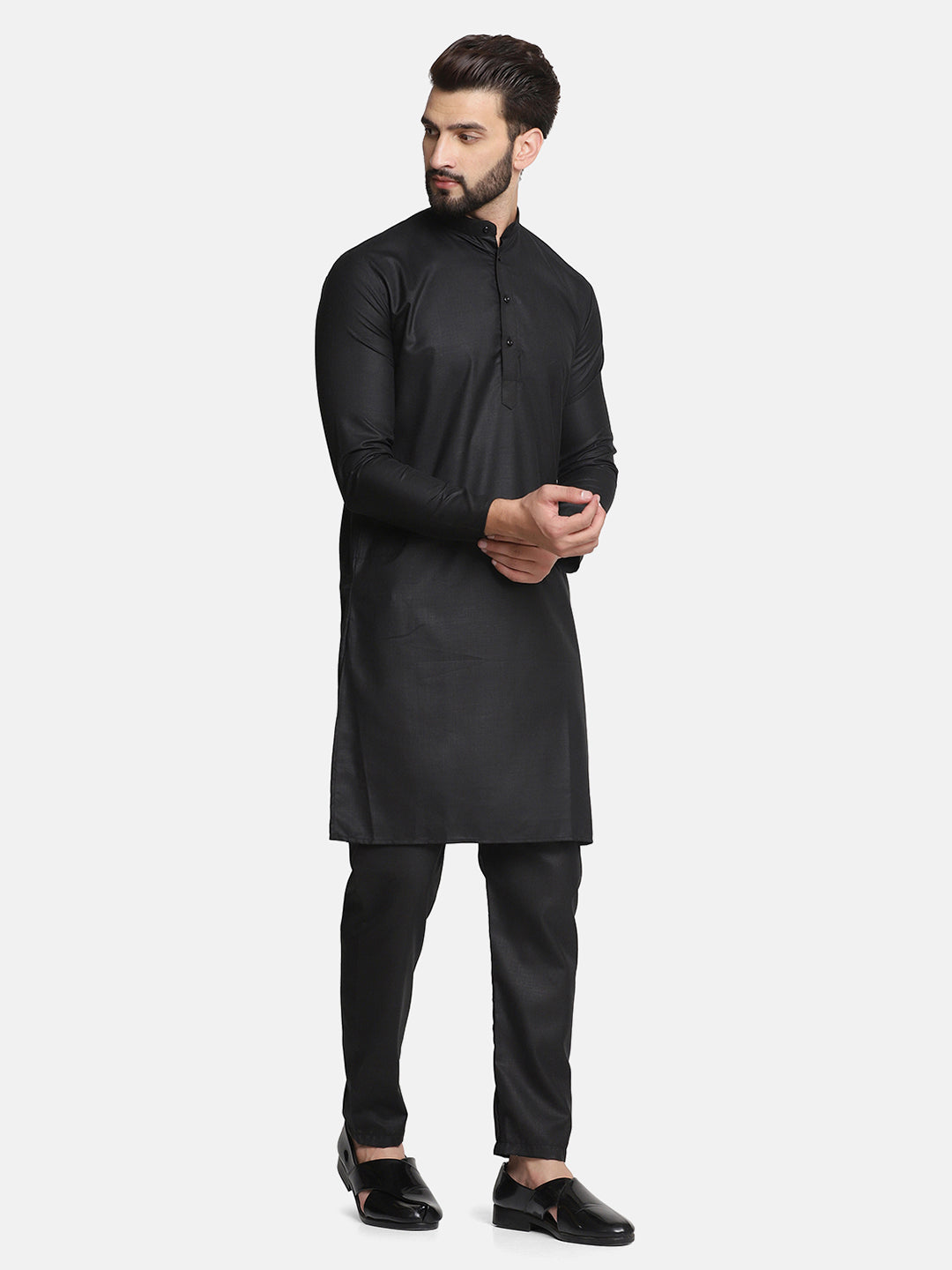 Men Black Cotton Kurta Pyjama