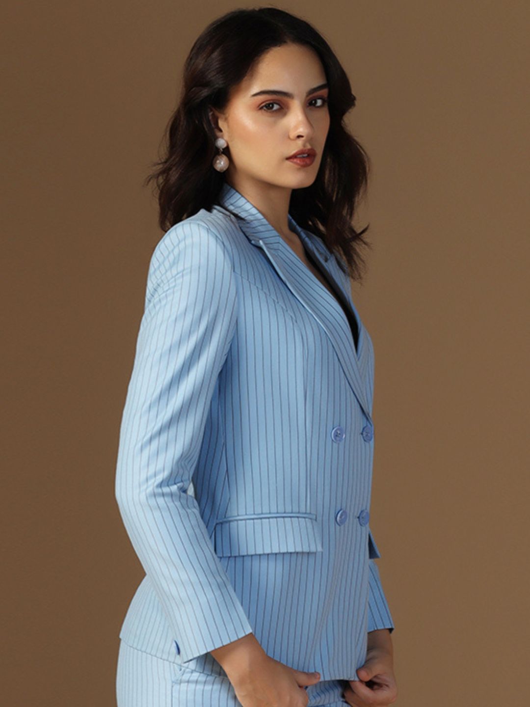 Women Blue Stripes Blazer