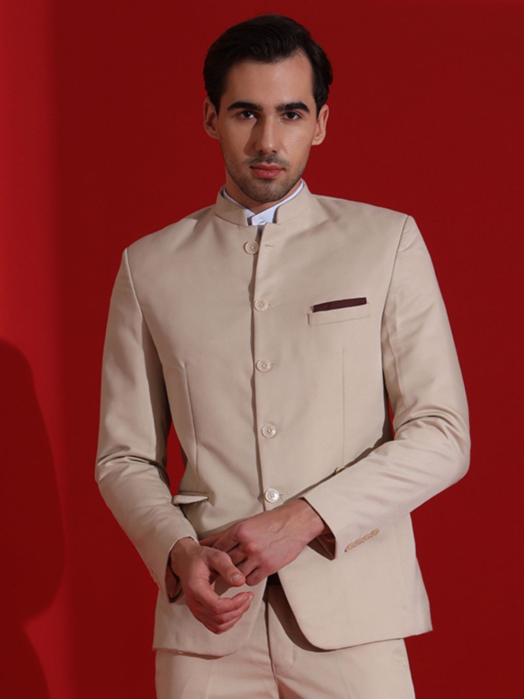 Beige Men Bandgala Blazer