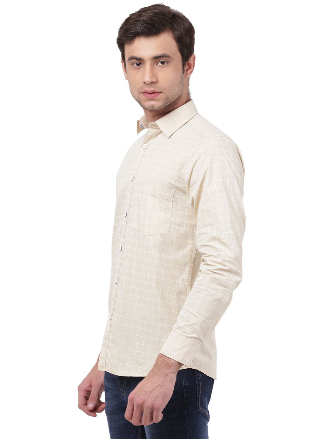 Men Beige Check Shirt