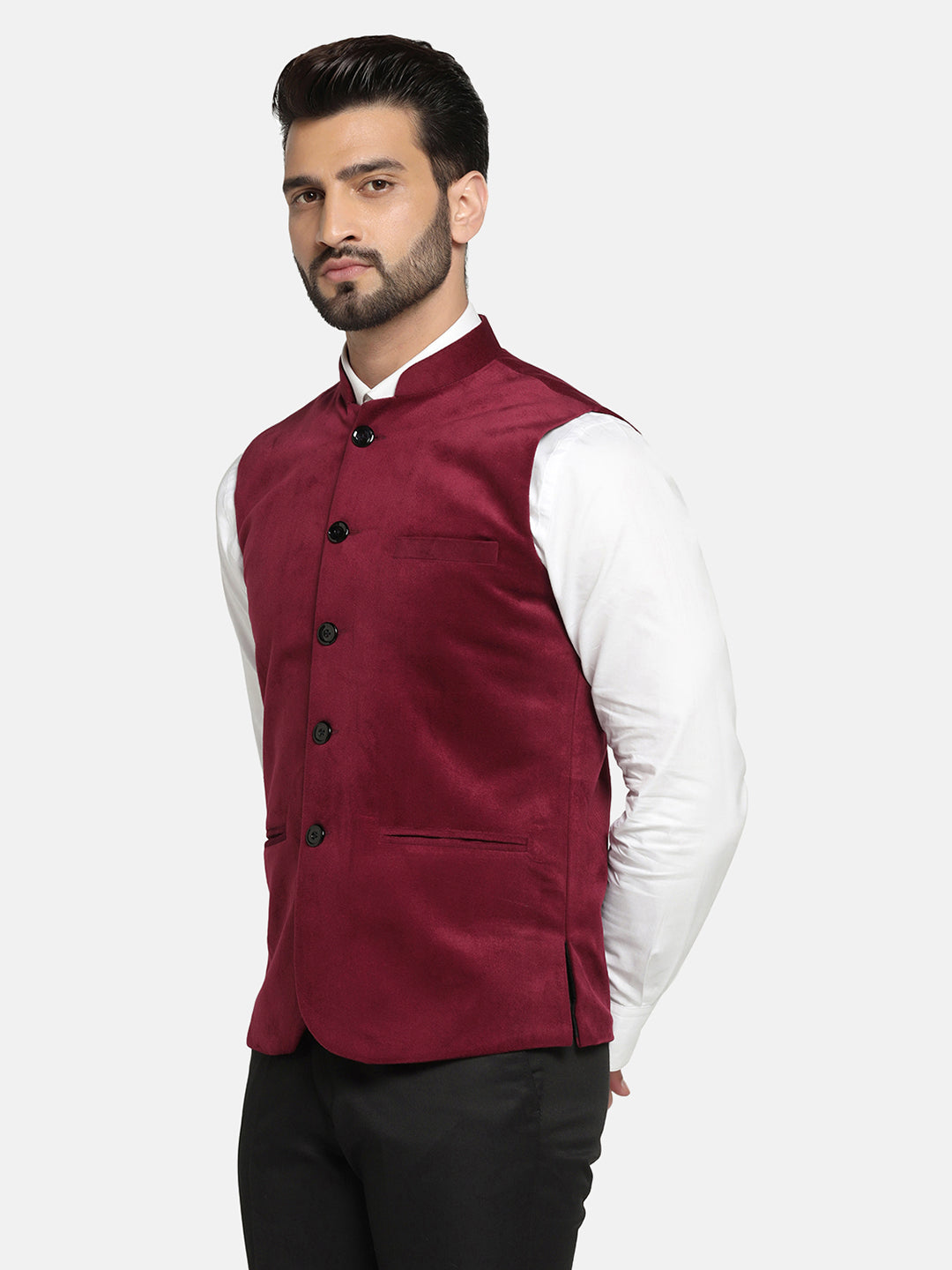 Men Maroon Velvet Nehru Jacket