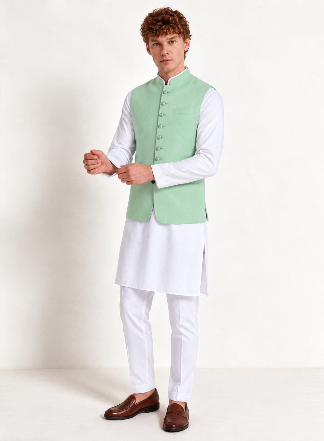 Men Kurta Set With 9 Button Jacket