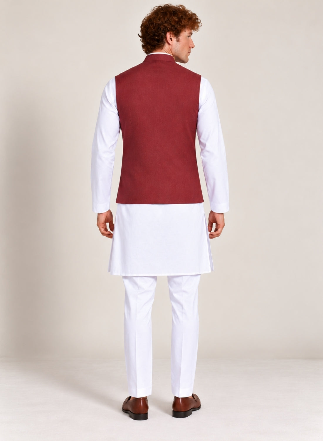 Men white Kurta Set With Angrakha Jacket