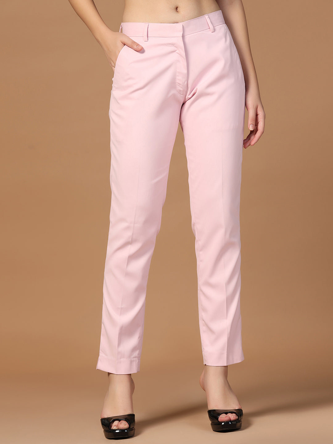 Women Pink Straight Fit Trousers - Tahvo India