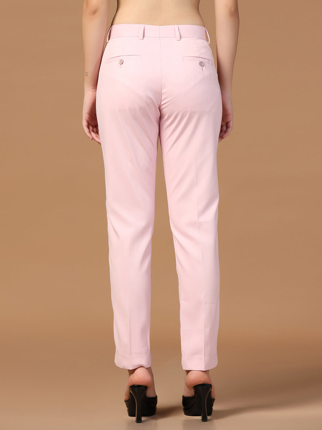 Women Pink Straight Fit Trousers - Tahvo India