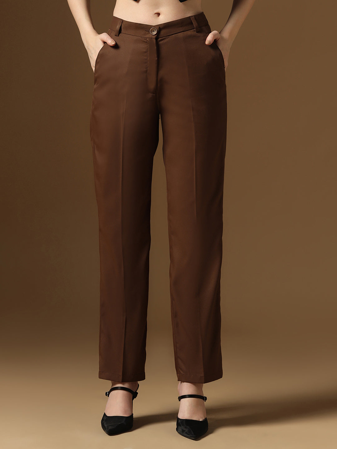Brown Straight Fit Trousers - Tahvo India