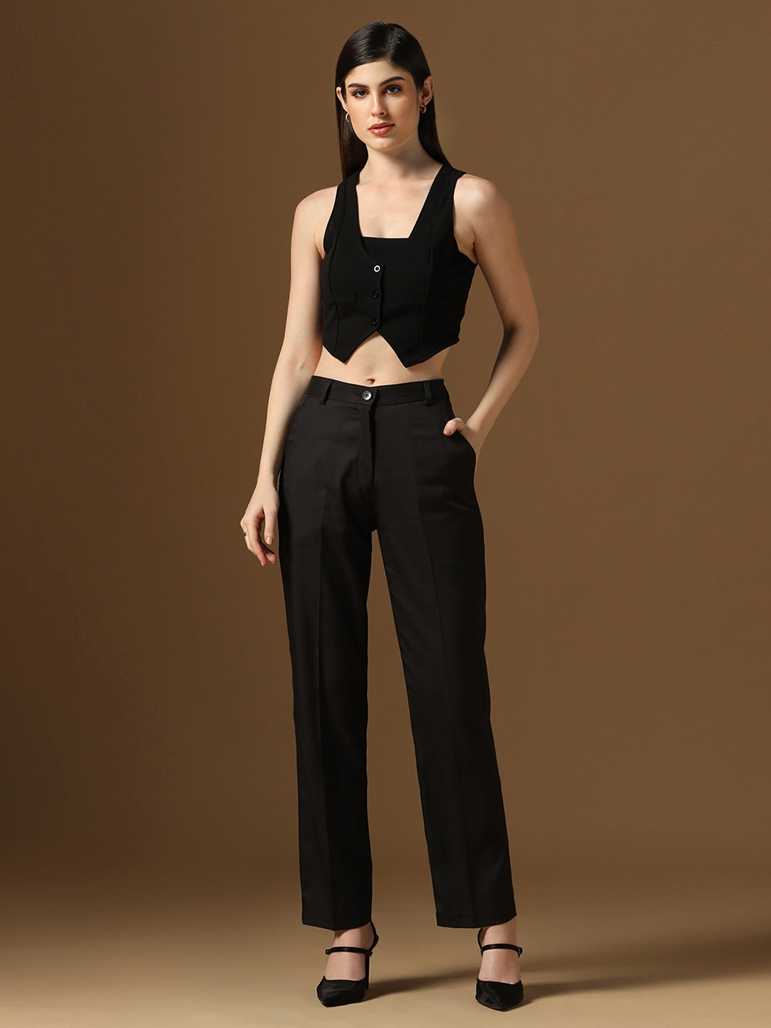Black Straight Fit Trousers - Tahvo India