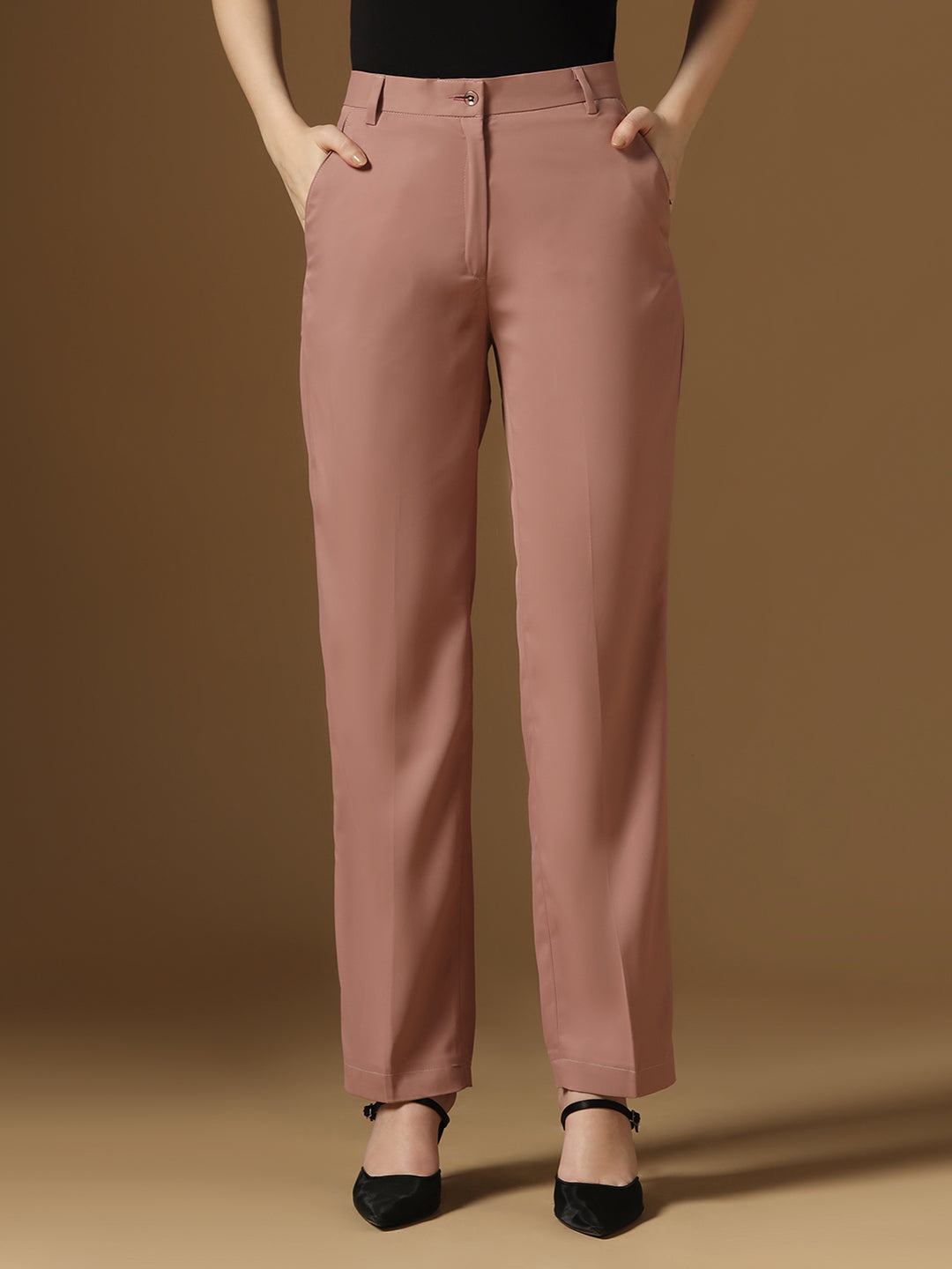 Rose Pink Straight Fit Trousers - Tahvo India