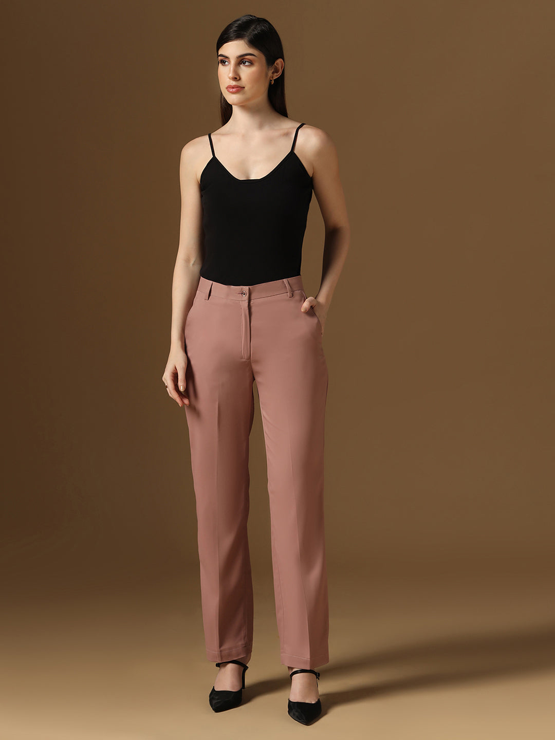 Rose Pink Straight Fit Trousers - Tahvo India