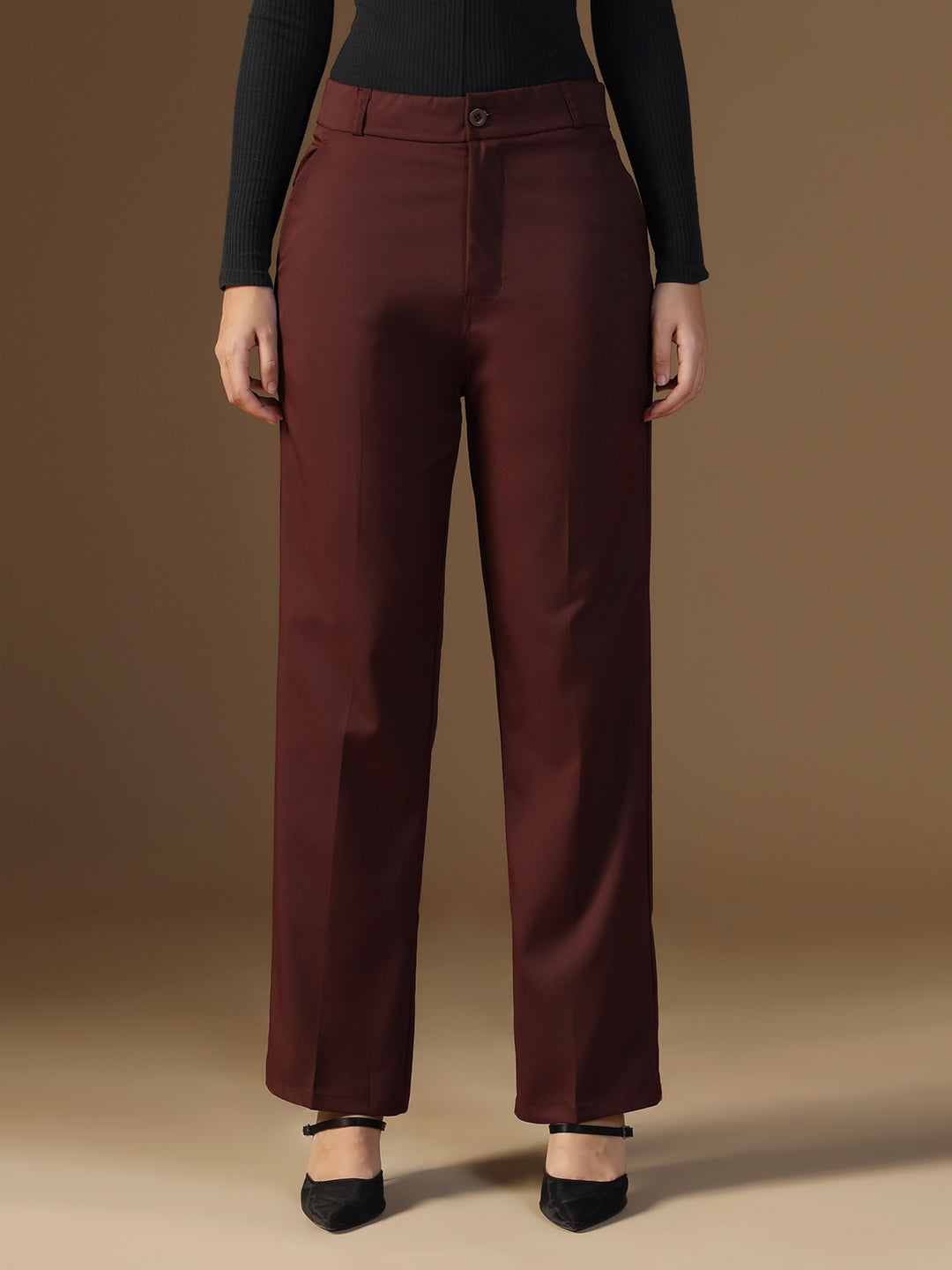 Women Maroon Elasticated Waistband Trouser - Tahvo India