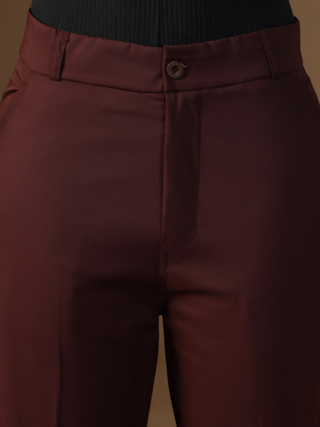 Women Maroon Elasticated Waistband Trouser - Tahvo India