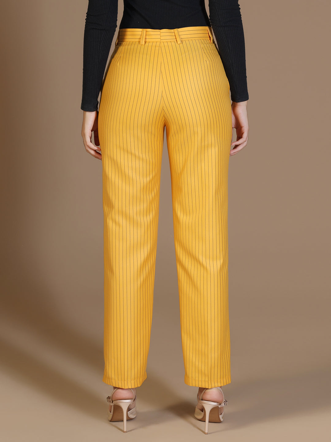 Women Yellow Stripes Elasticated Waistband Trouser - Tahvo India