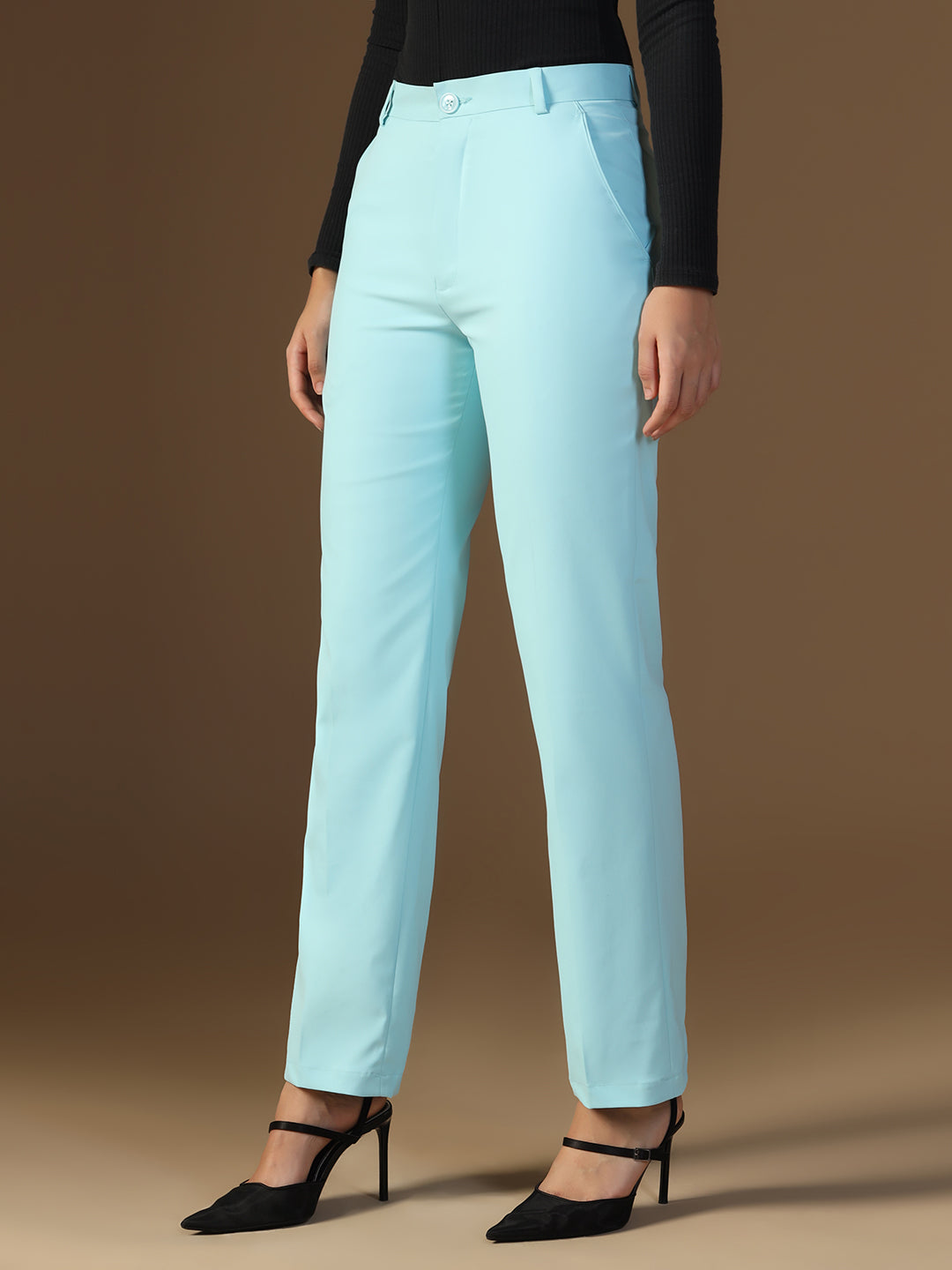 Women Ice Blue Elasticated Trouser - Tahvo India