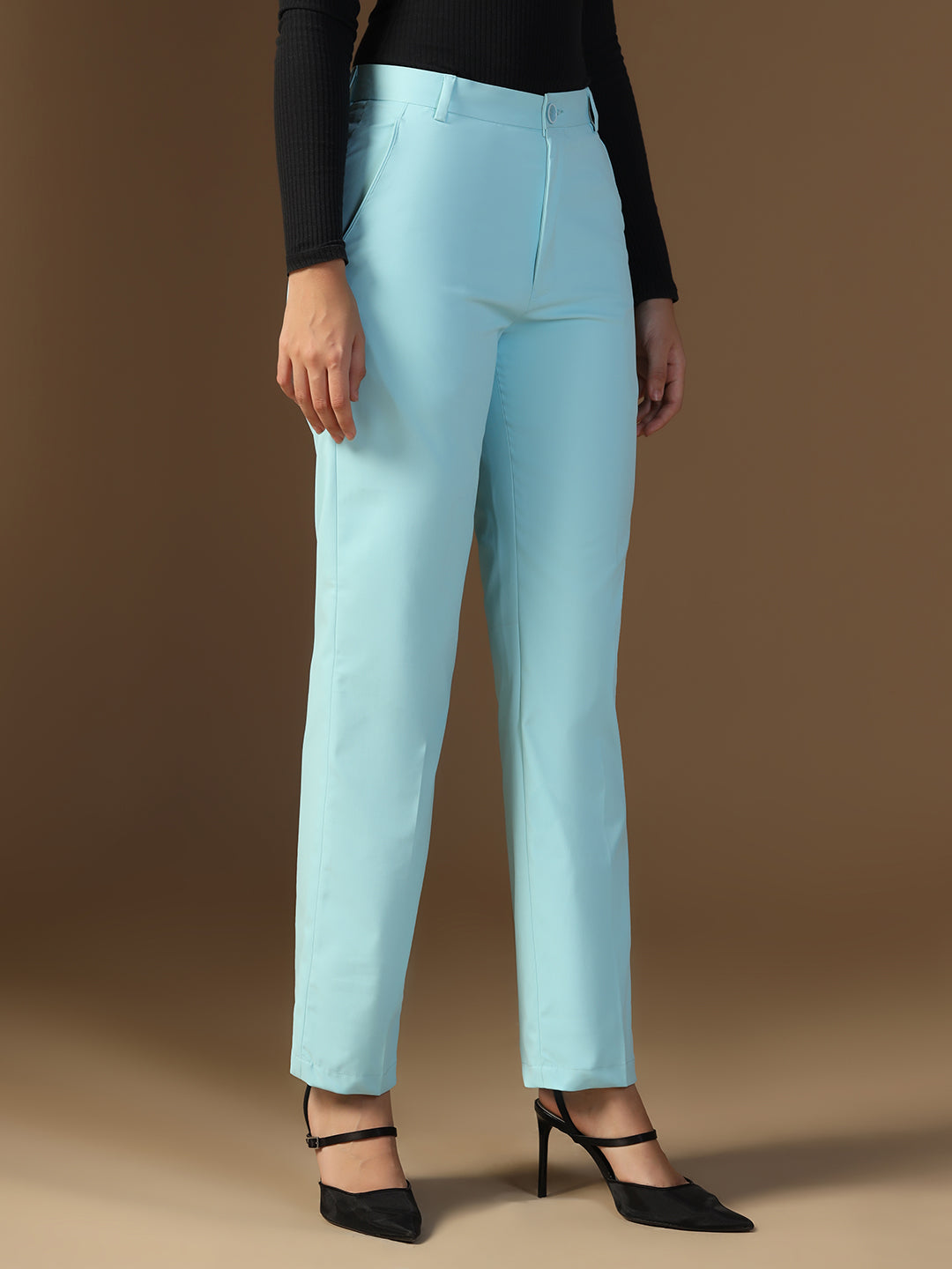 Women Ice Blue Elasticated Trouser - Tahvo India