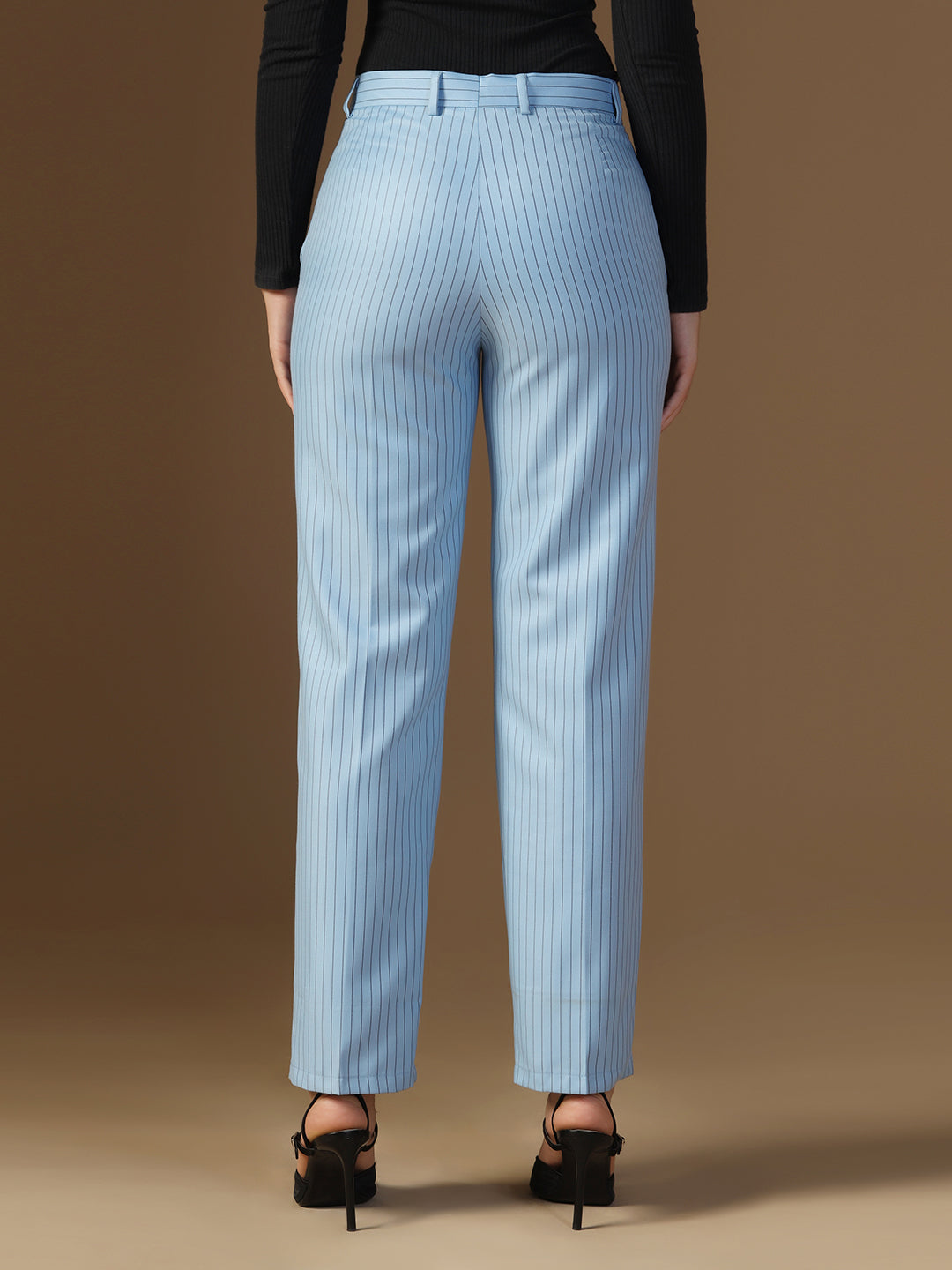 Women Blue Stripes Elasticated Waistband Trouser - Tahvo India