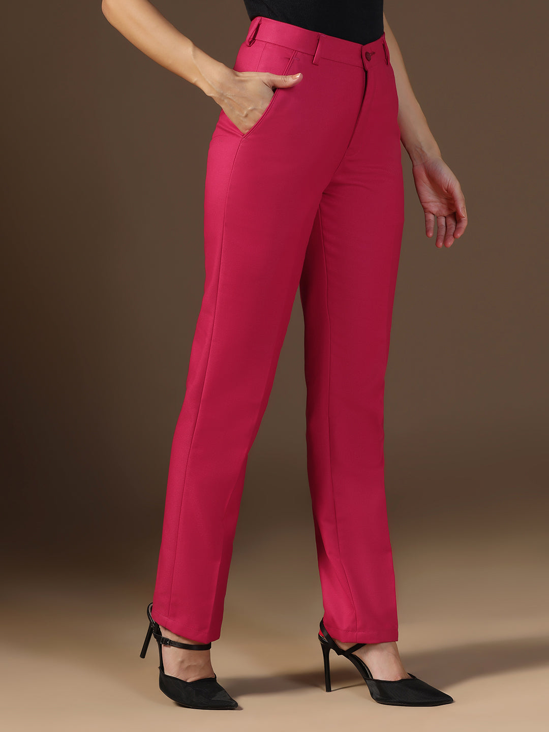 Women Hot Pink Elasticated Waistband Trouser - Tahvo India