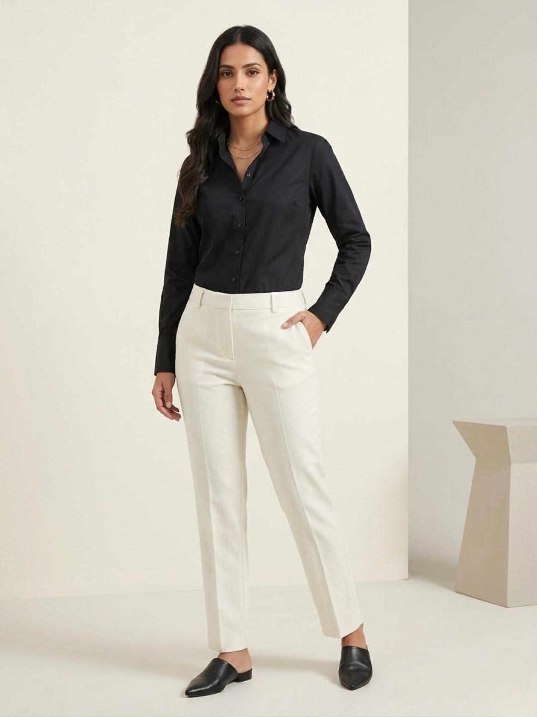 Black Satin Shirt with Long Extended Cuffs