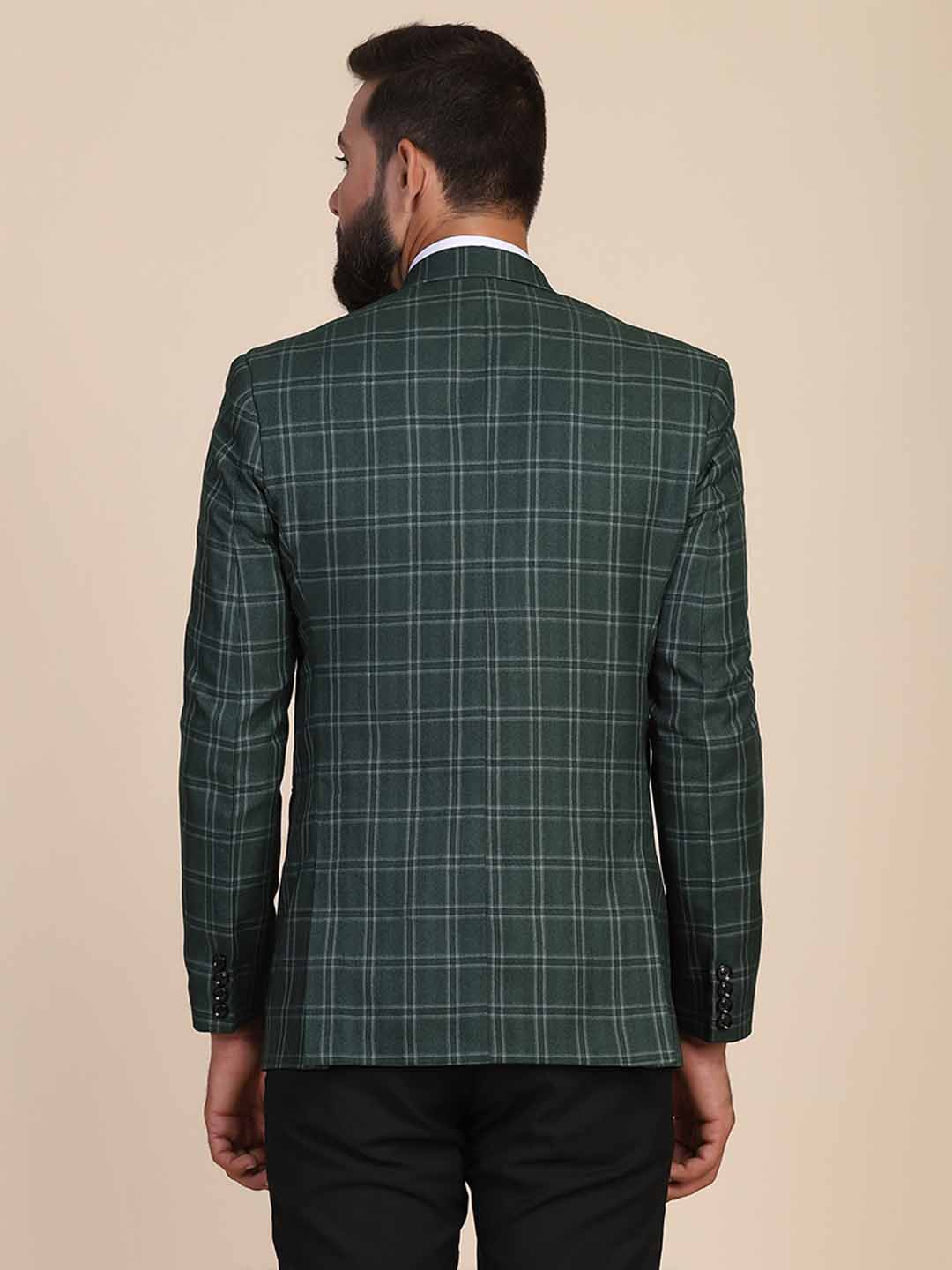 Men Tweed Green Check Blazer - Tahvo India