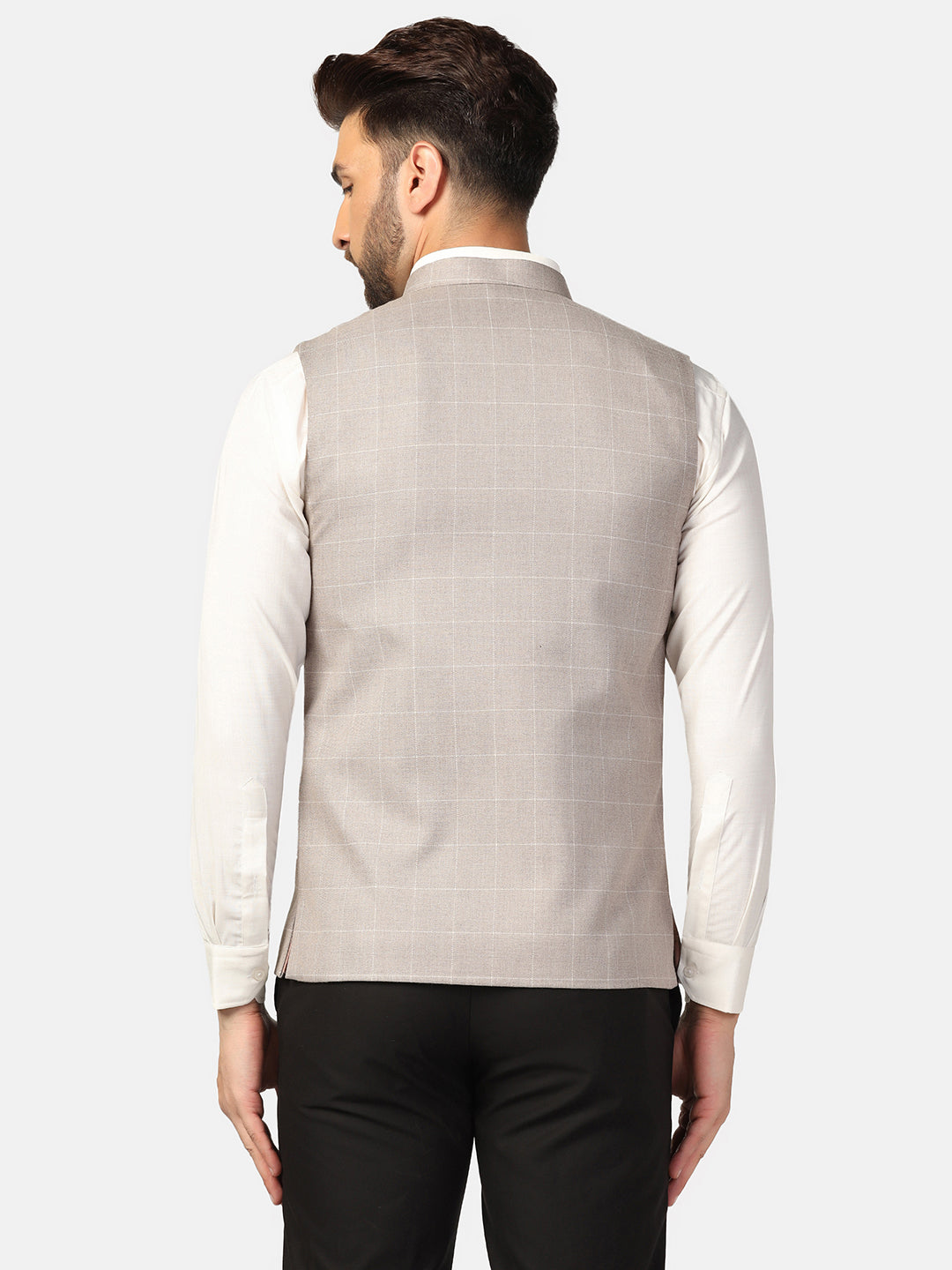 Men Beige Check Nehru Jacket