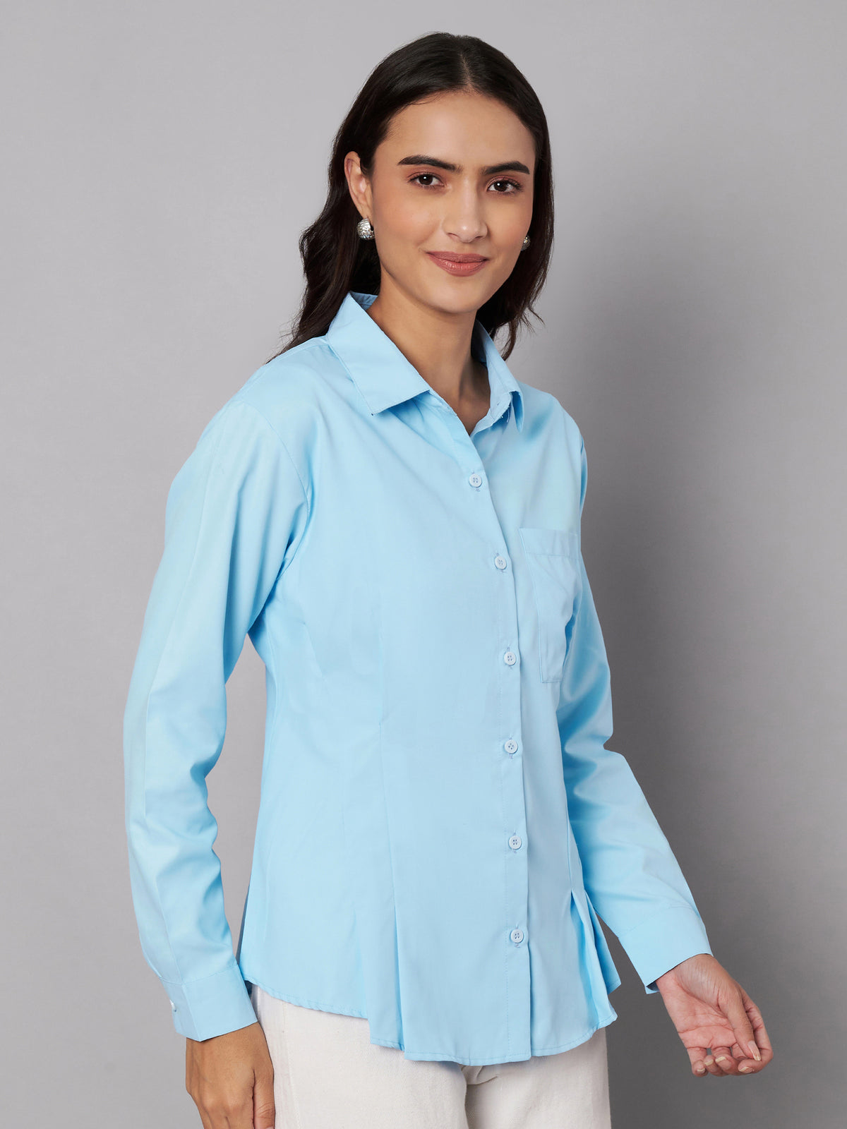 Women Blue crinched waist shirt