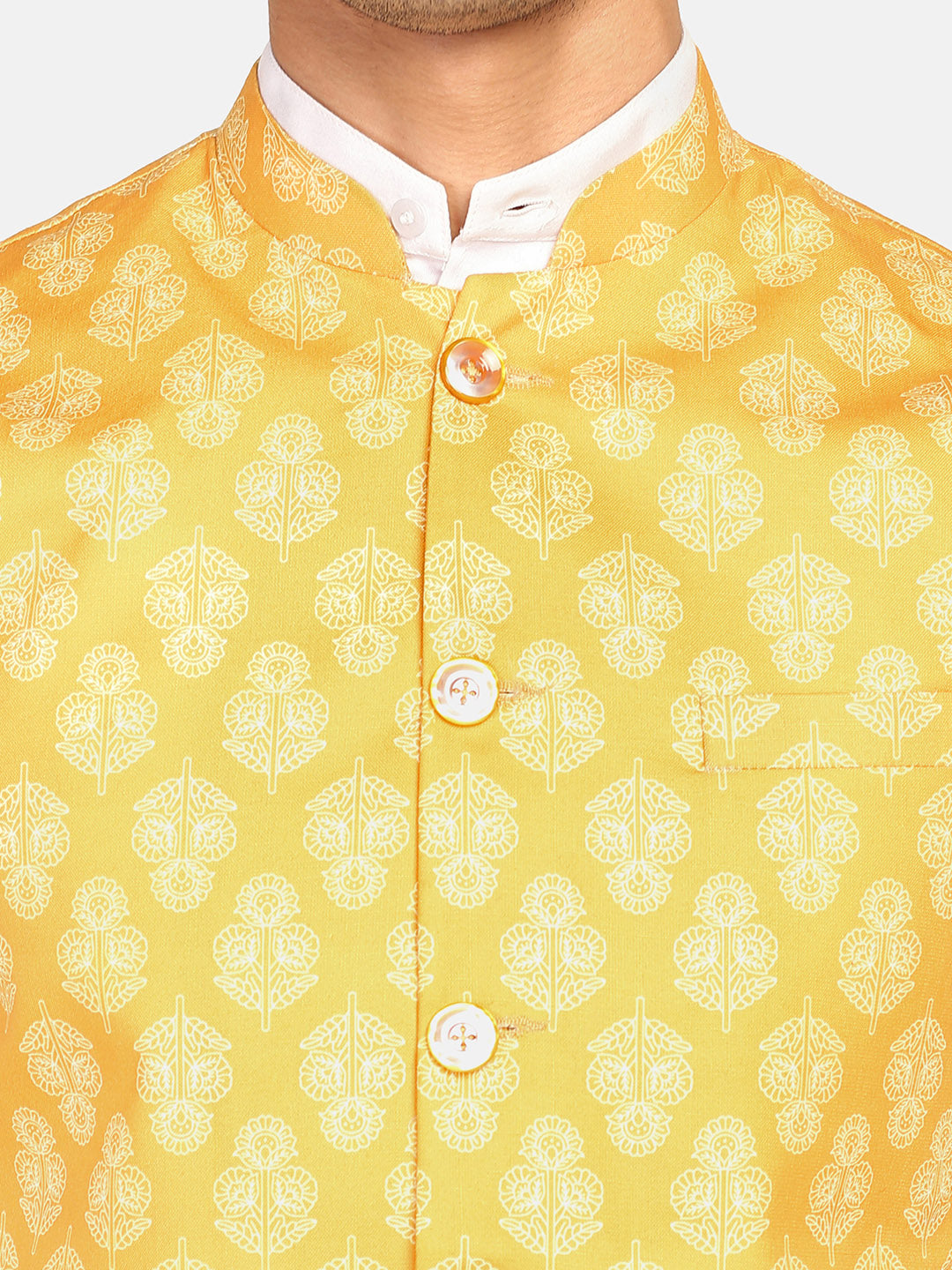 Men Yellow Leaf Nehru Jacket