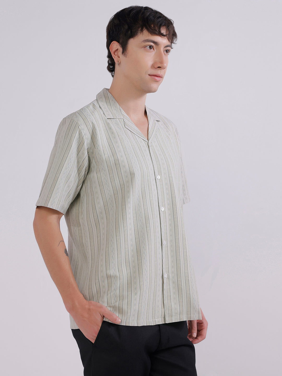 Mens green boxy casual shirt