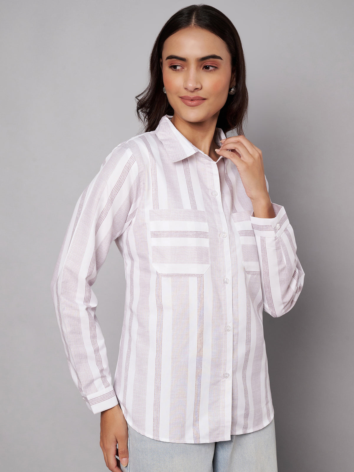 Women Stiped cotton 2 pocket shirt