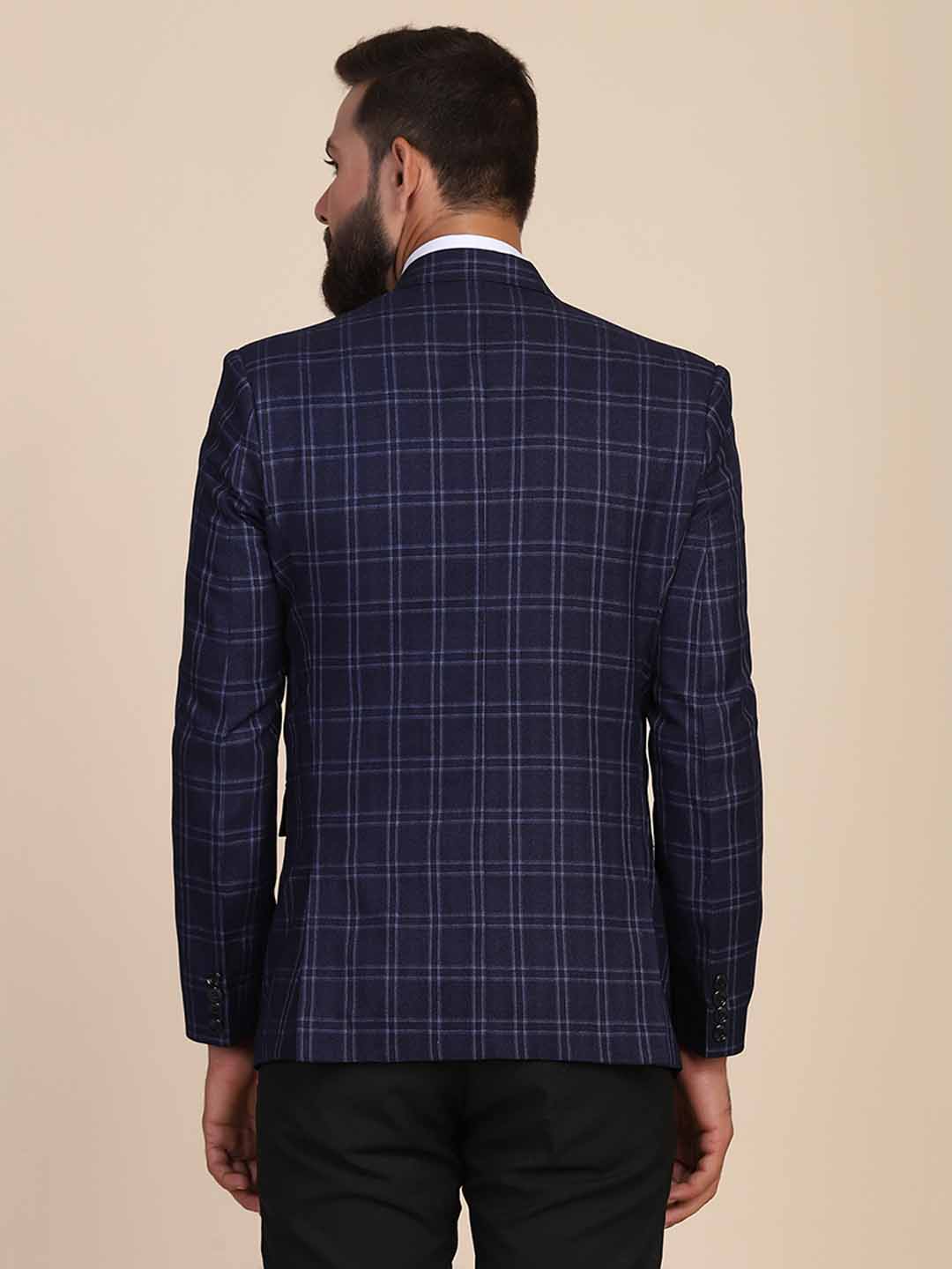 Men Tweed Blue Check Blazer - Tahvo India