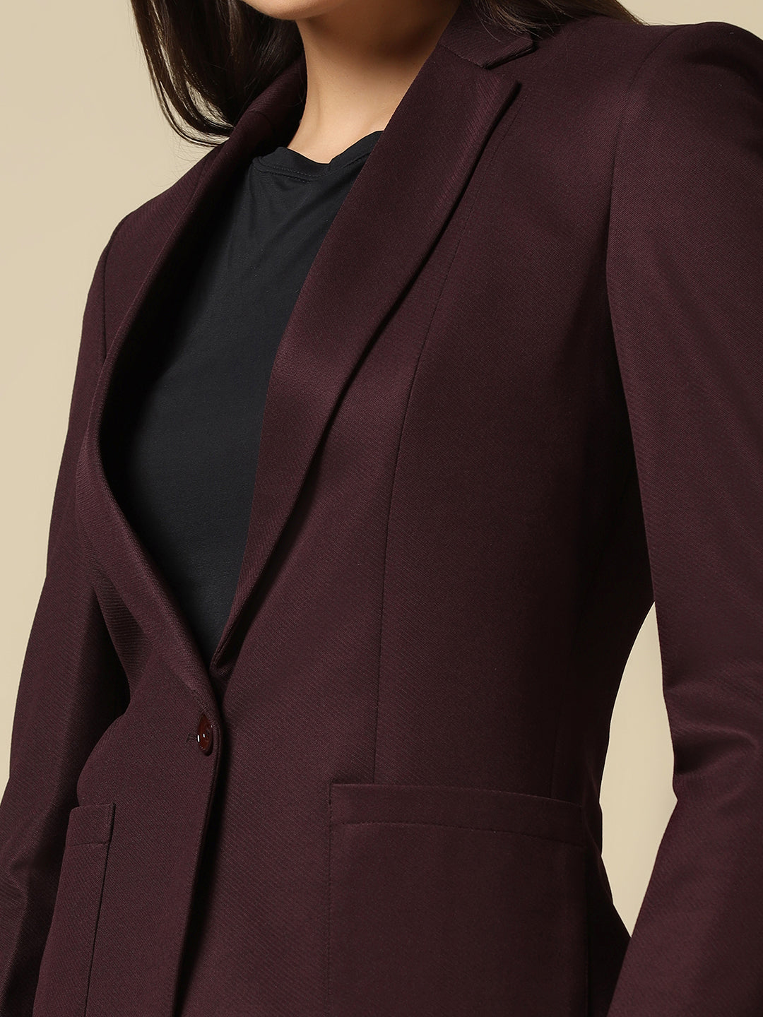 Women Maroon Single Breasted Blazer - Tahvo India