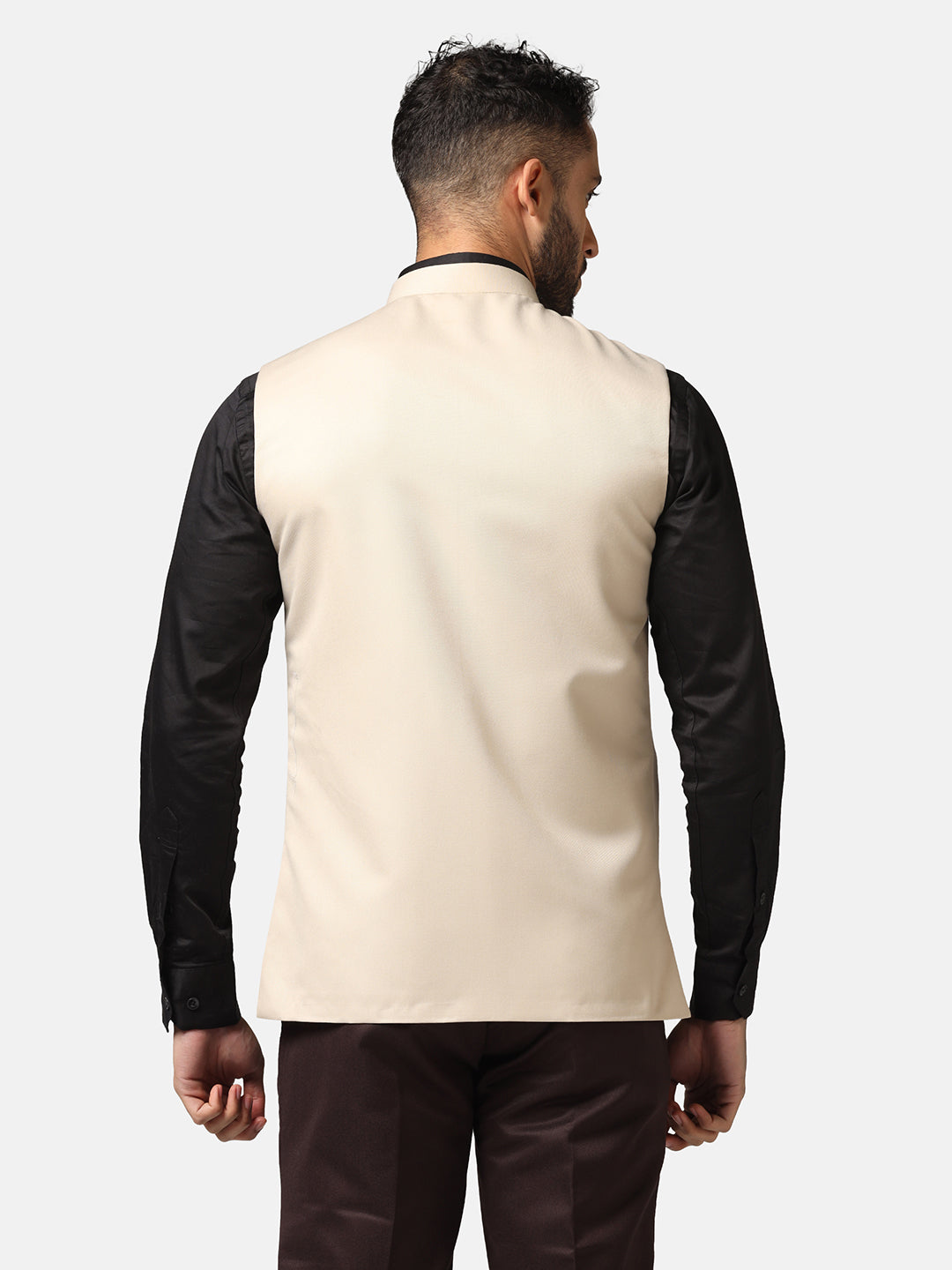 Men Beige Solid Nehru Jacket