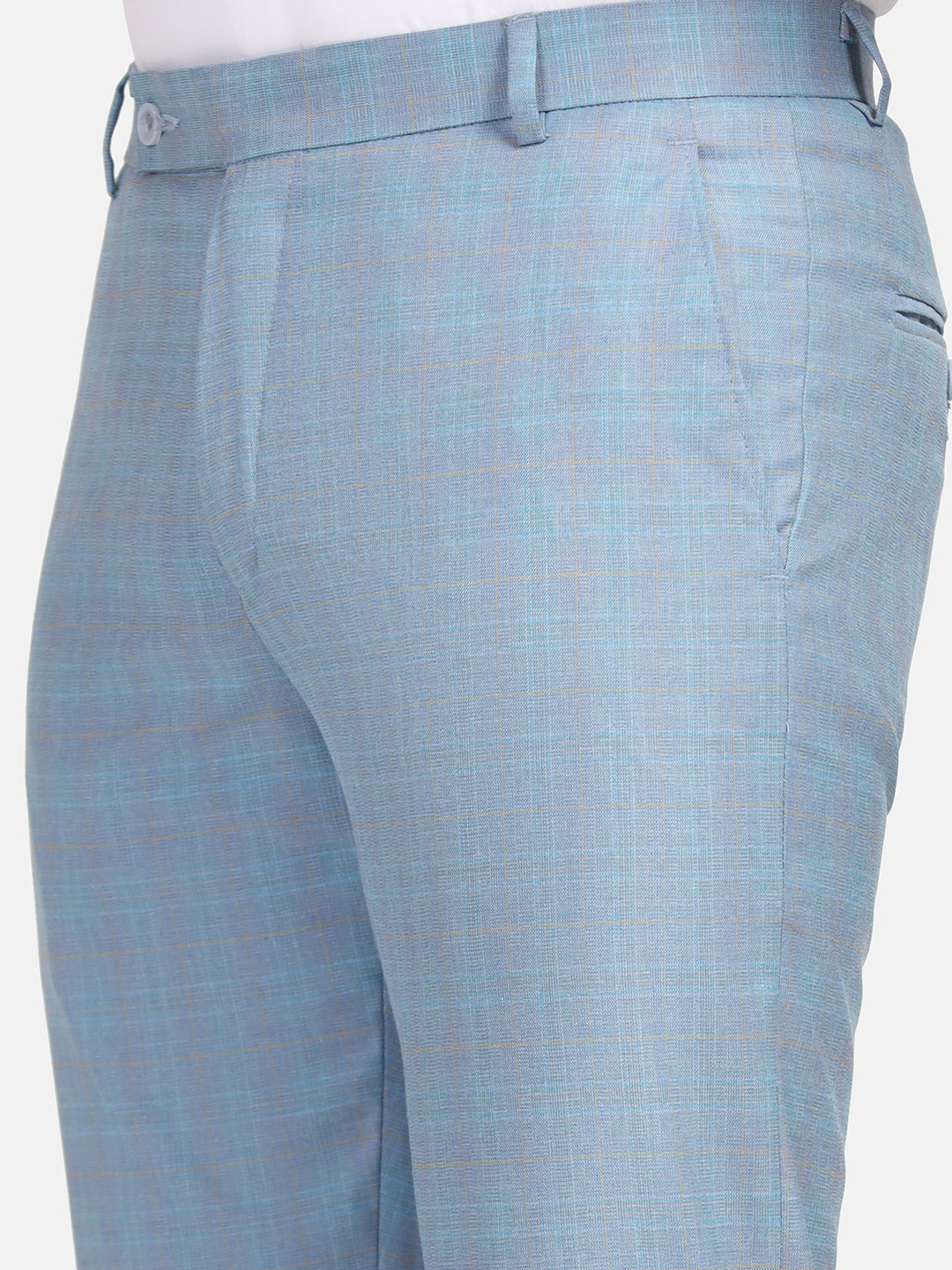 Men Sky Blue Check Trousers