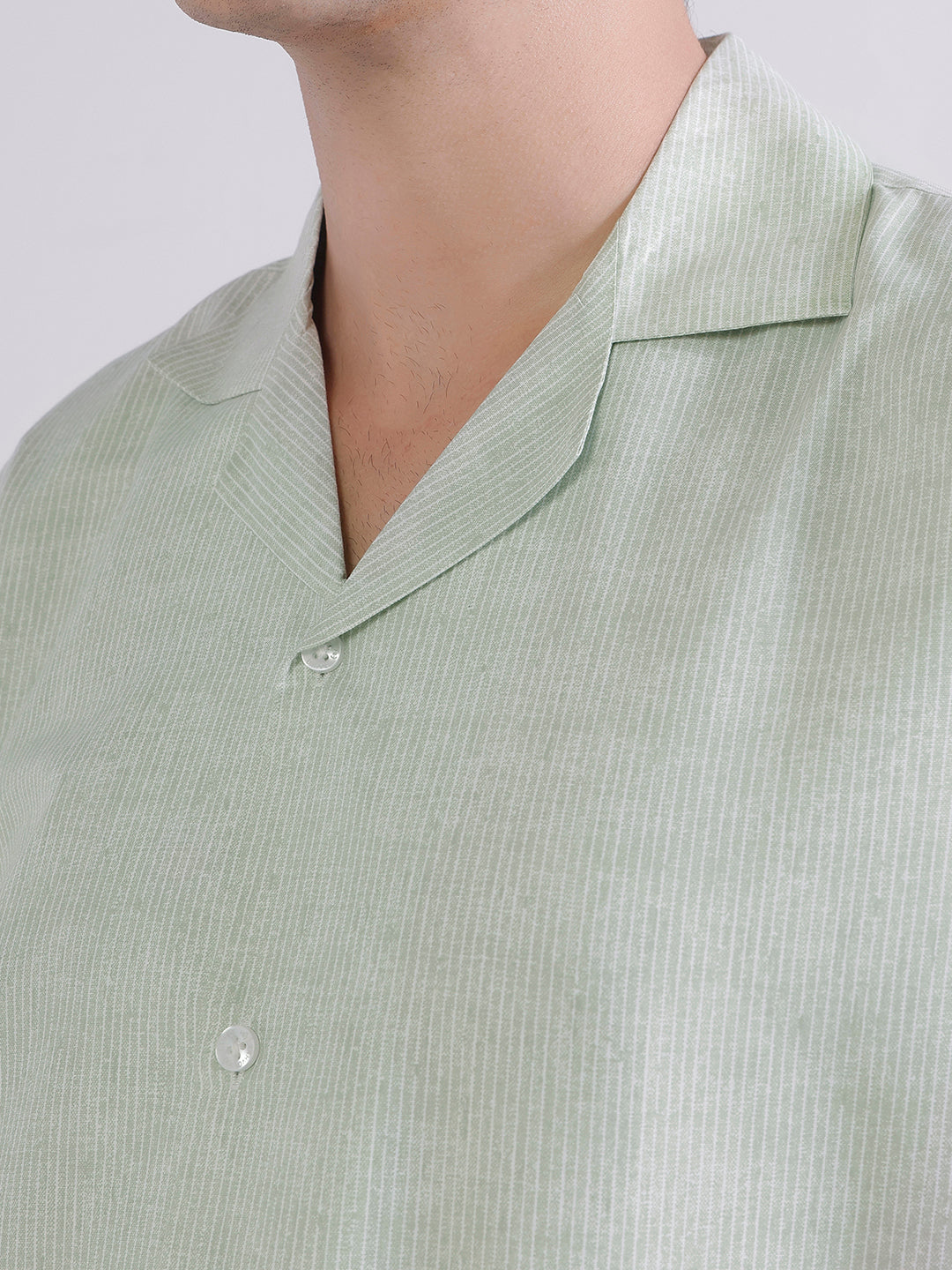 Men green stripes casual shirt