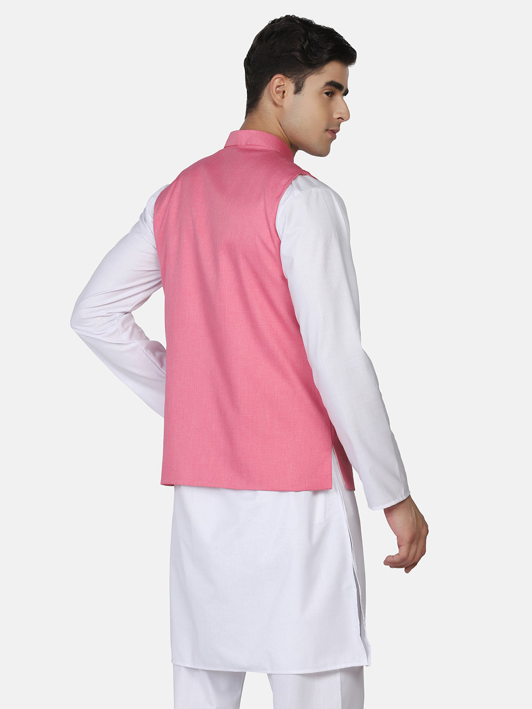 Men Pink Solid Nehru Jacket - Tahvo India