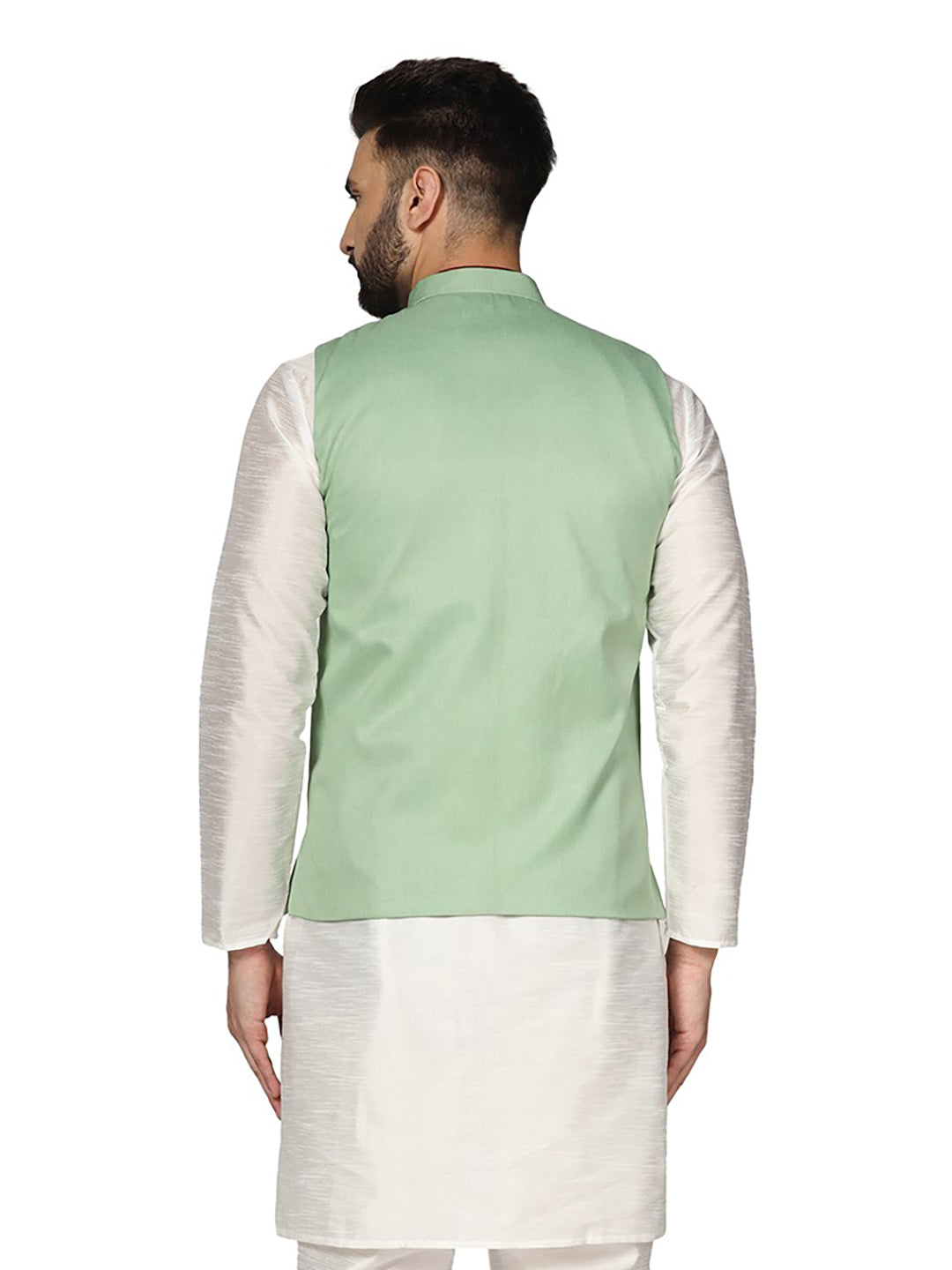 Men Leaf Green Solid Nehru Jacket - Tahvo India