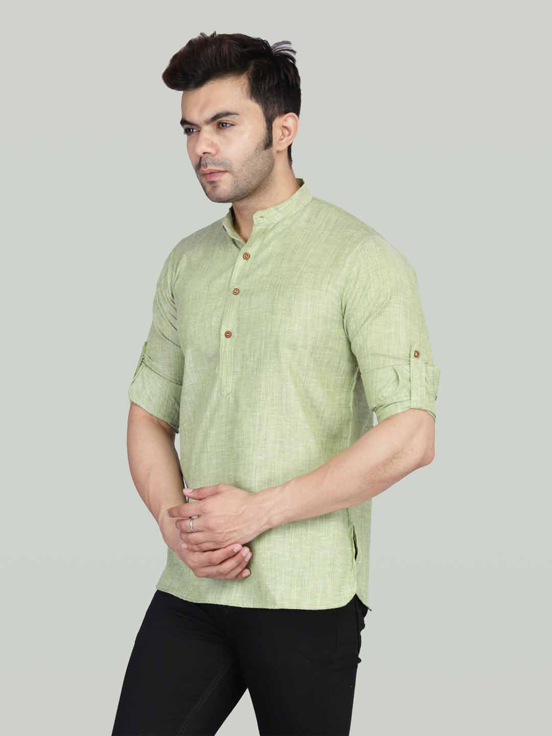 Men Sea Green Short Kurta Shirt - Tahvo India