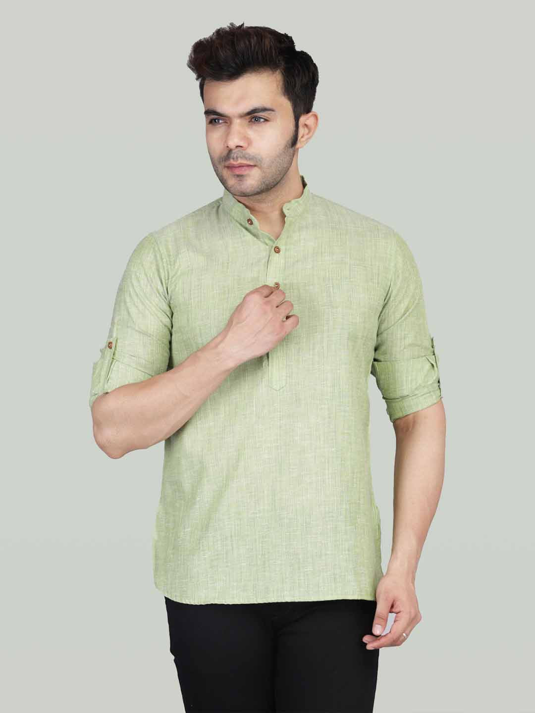 Men Sea Green Short Kurta Shirt - Tahvo India
