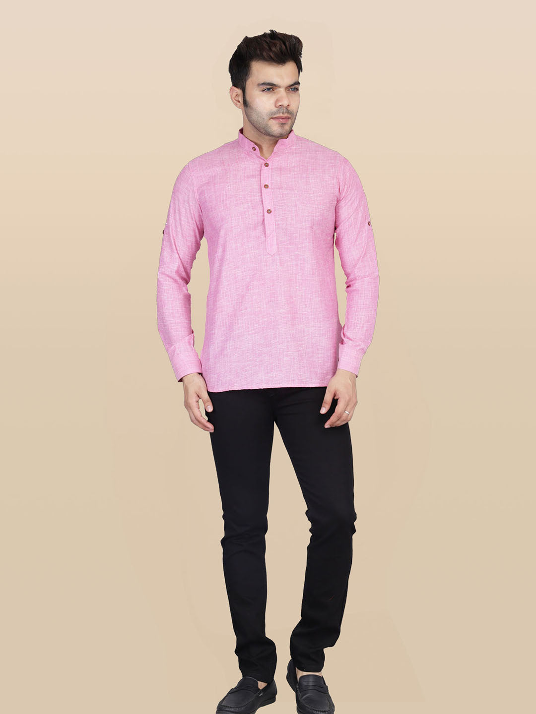 Men Pink Short Kurta Shirt - Tahvo India