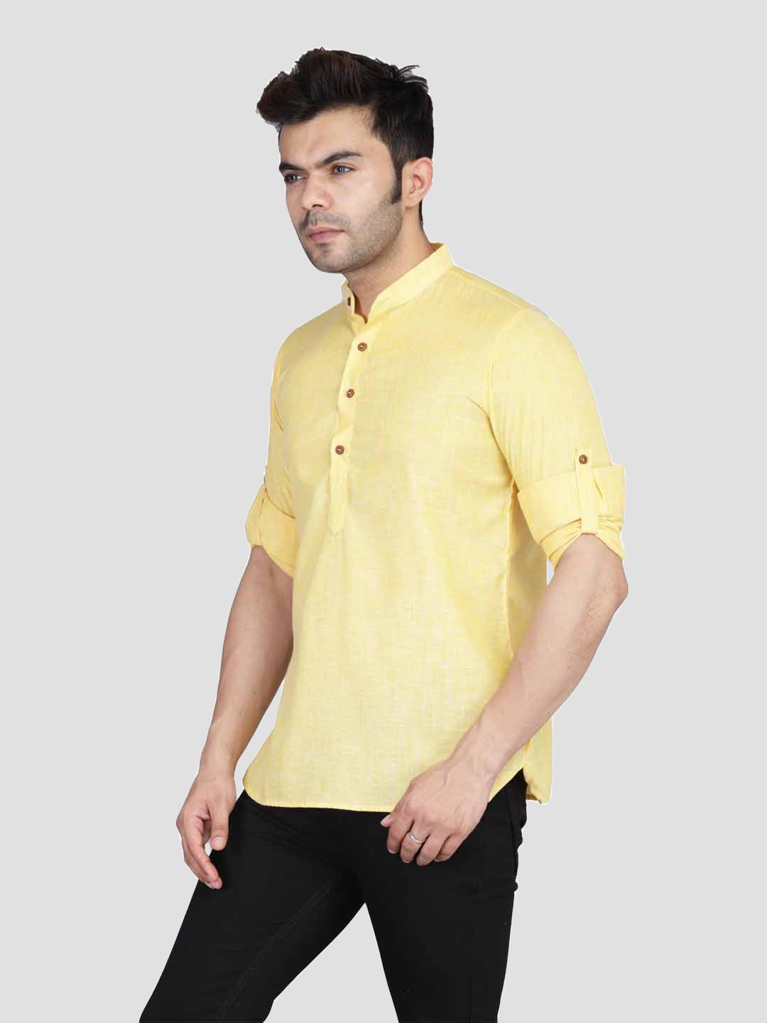 Men Yellow Short Kurta Shirt - Tahvo India