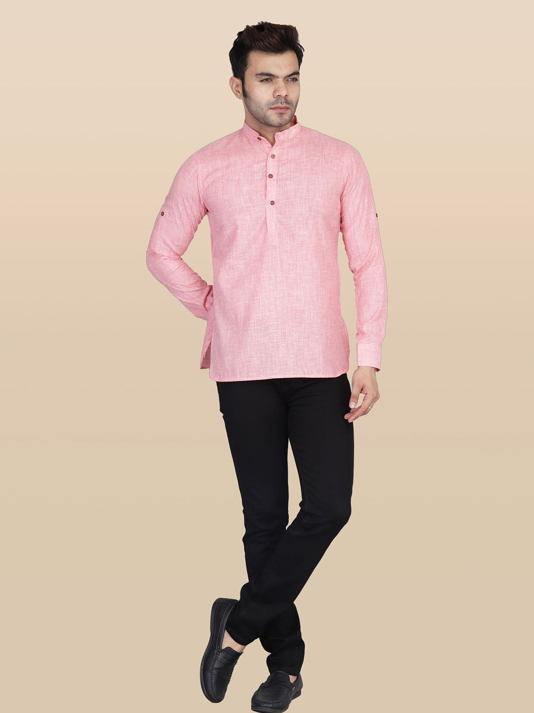 Men Pink Short Kurta Shirt - Tahvo India
