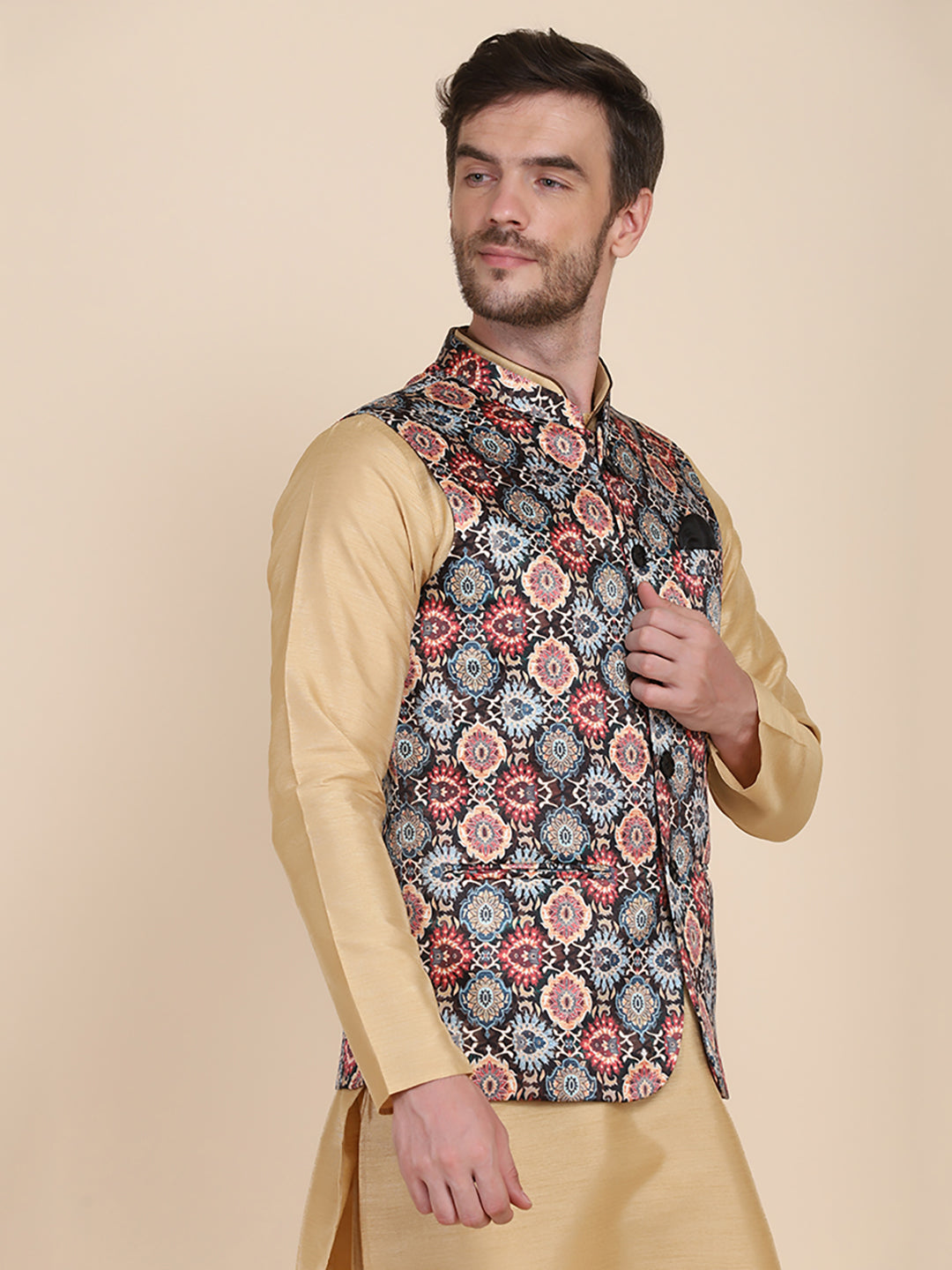 Men Brown Printed Nehru Jacket - Tahvo India
