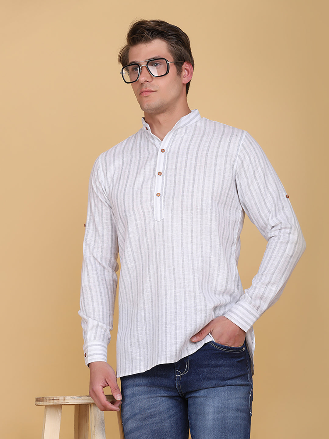 Men Grey Striped Casual Shirt - Tahvo India