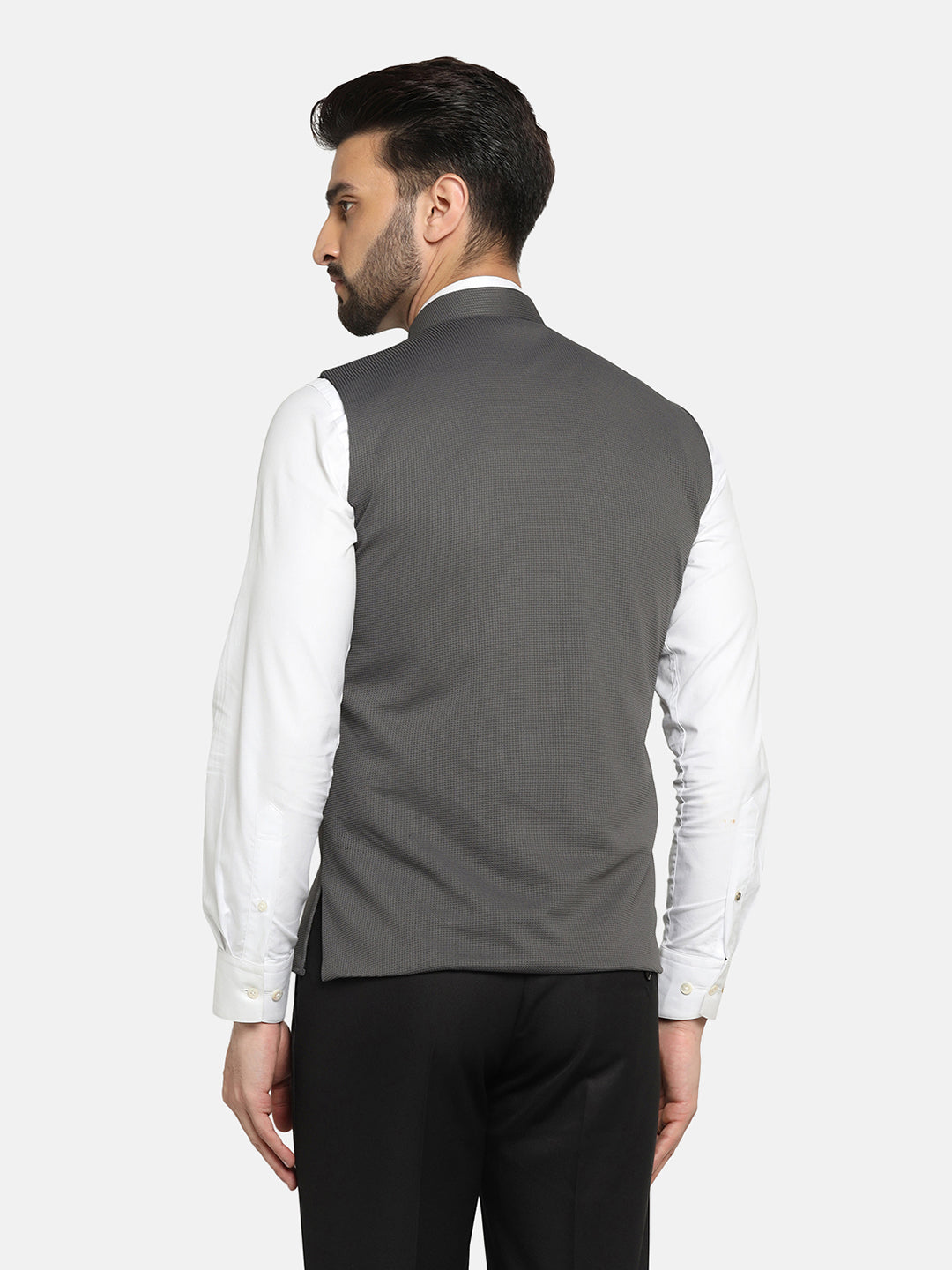 Men Grey Textured Nehru Jacket - Tahvo India
