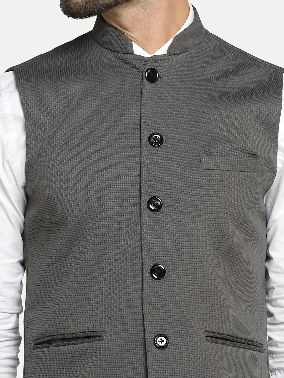 Men Grey Textured Nehru Jacket - Tahvo India