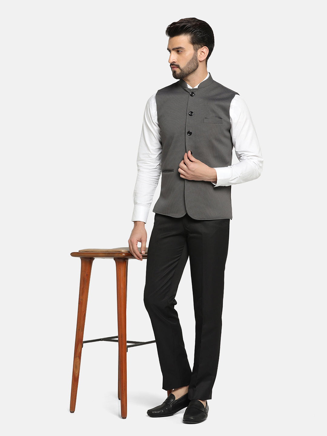 Men Grey Textured Nehru Jacket - Tahvo India