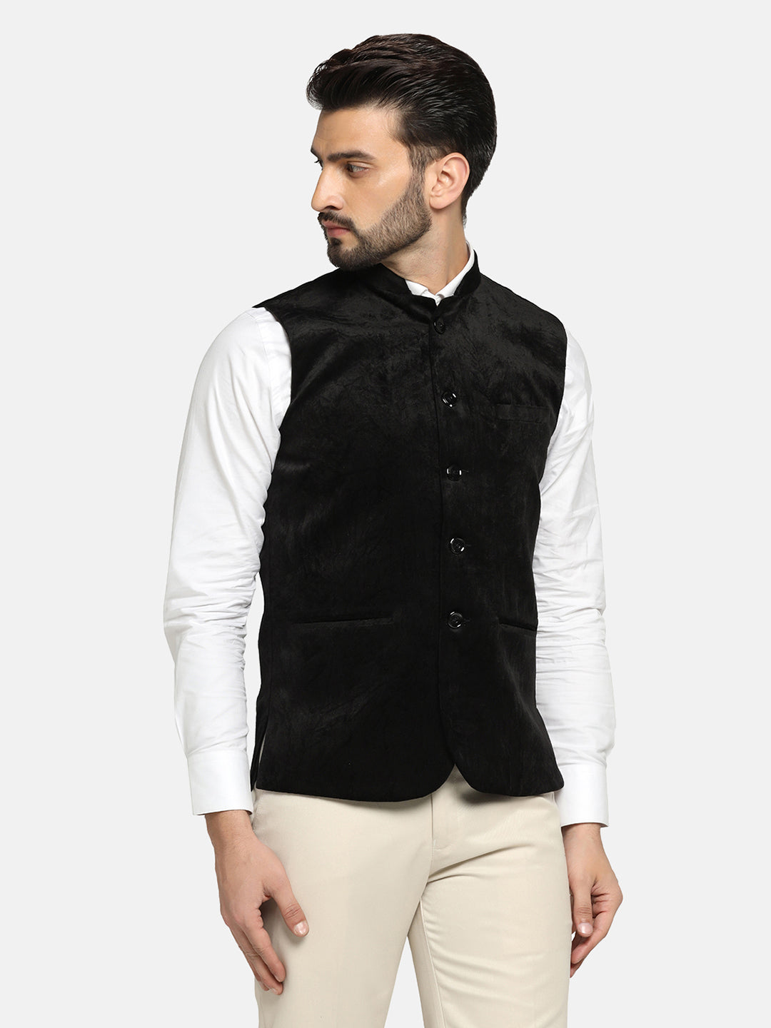 Men Black Velvet Nehru Jacket - Tahvo India