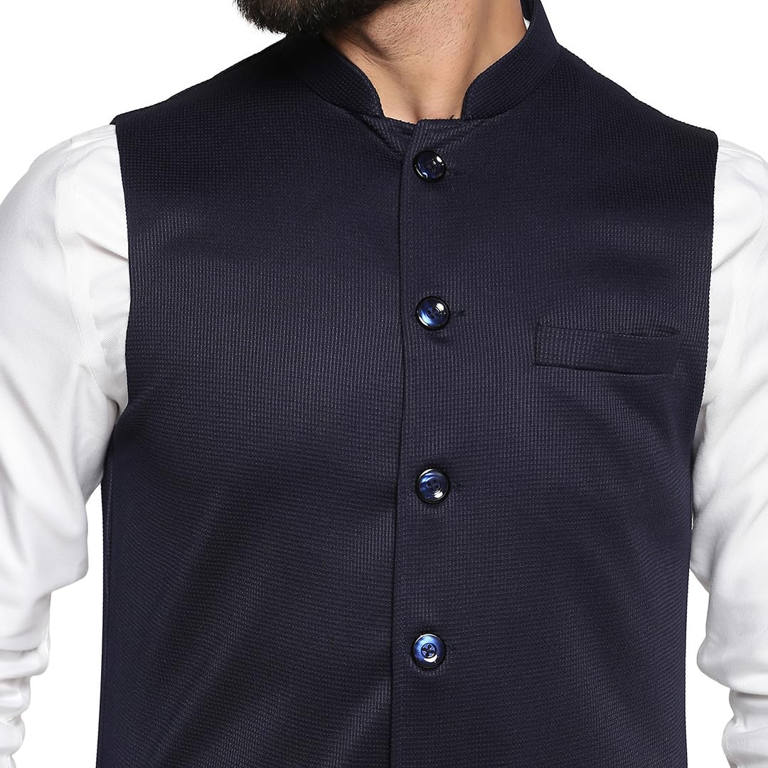 Men Blue Dobby Nehru Jacket