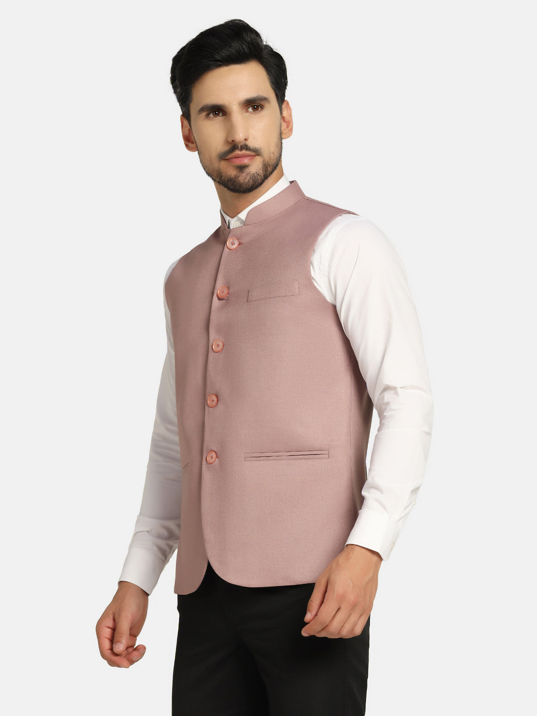 Men Pink Solid Nehru Jacket - Tahvo India