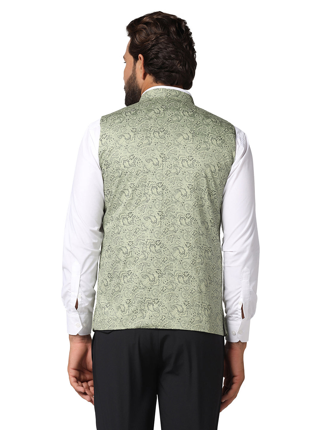 Men Green Printed Nehru Jacket - Tahvo India