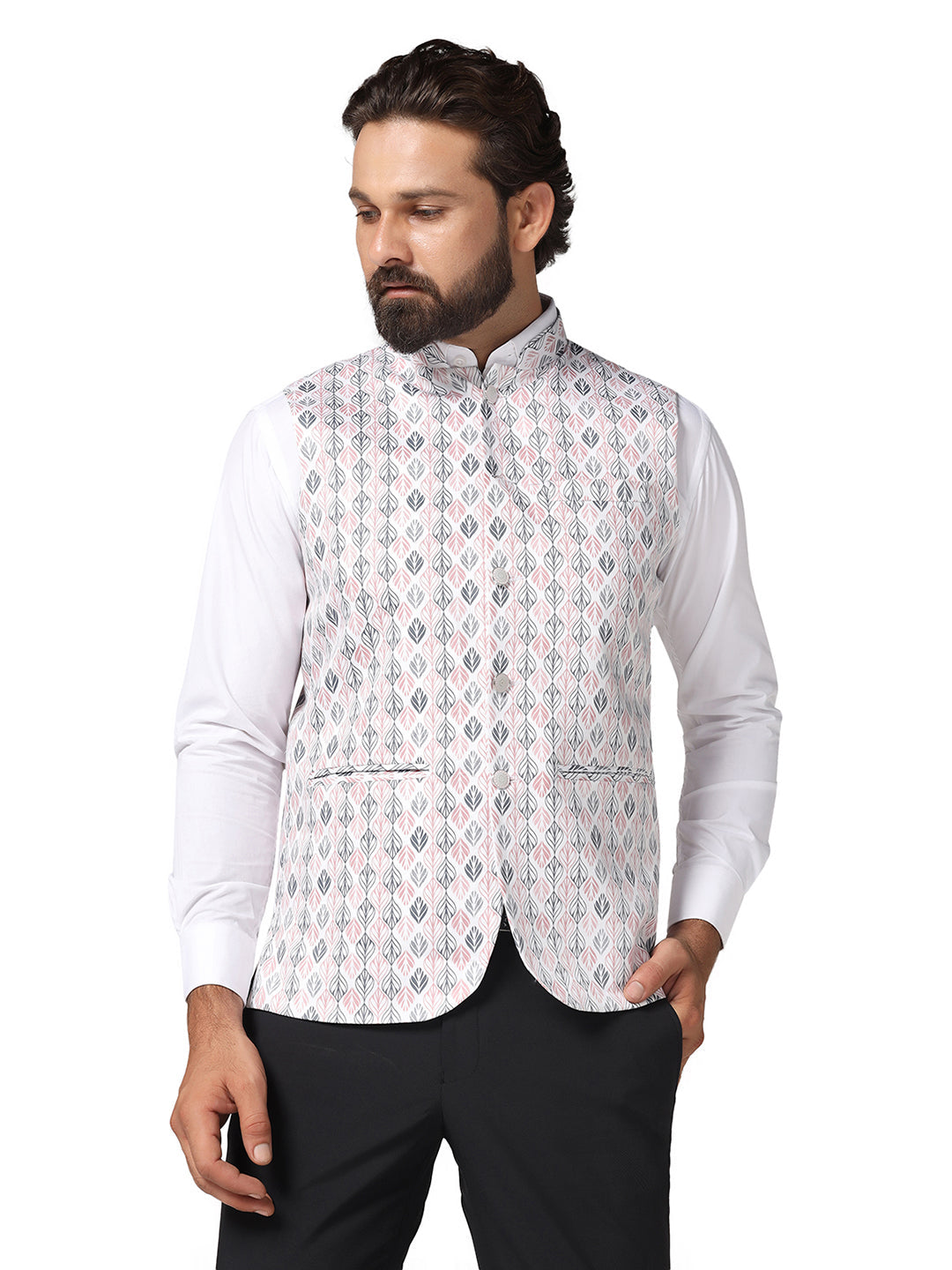 Men Pink Printed Nehru Jacket - Tahvo India