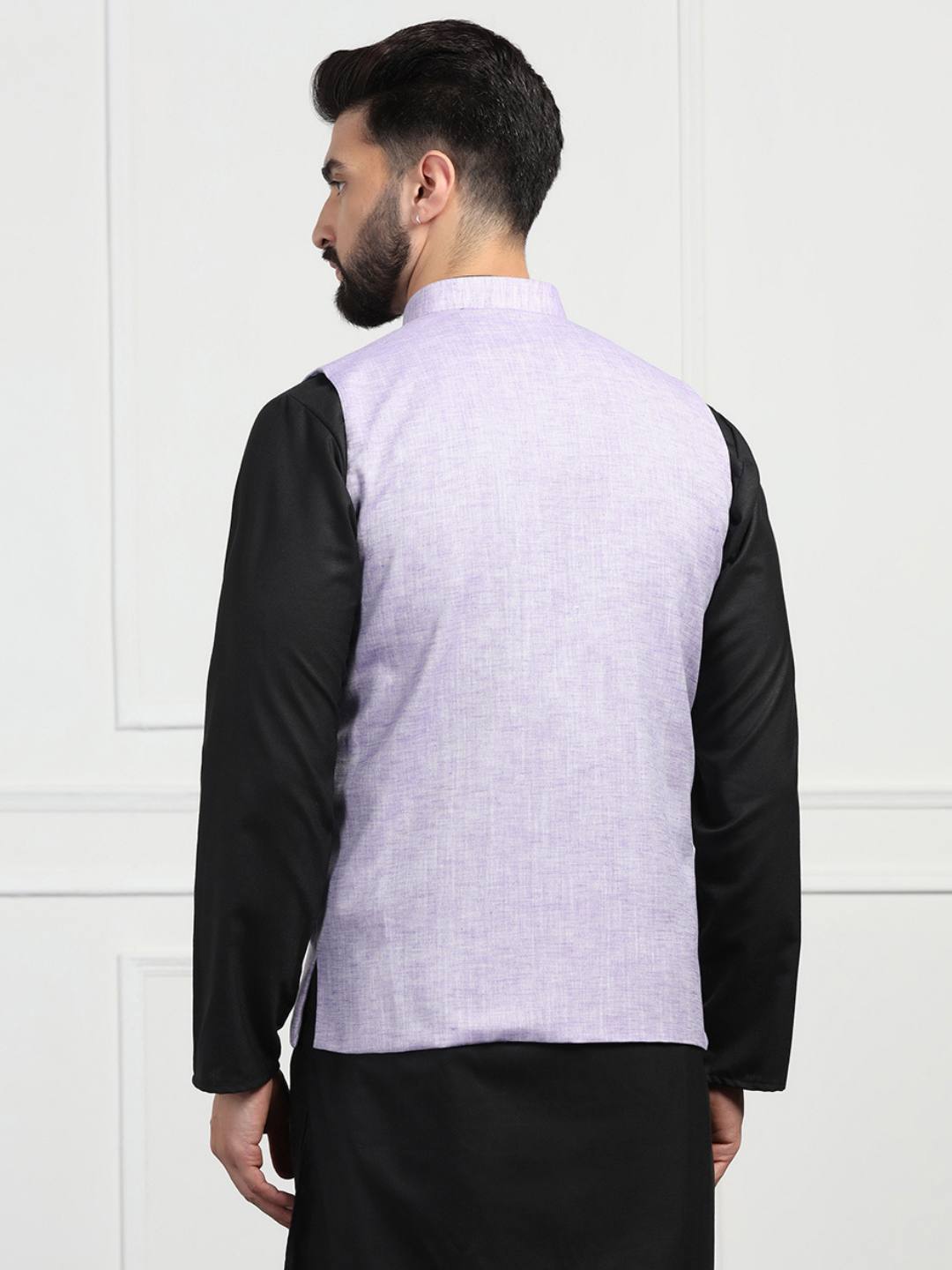 Men Purple Linen Nehru Jacket - Tahvo India